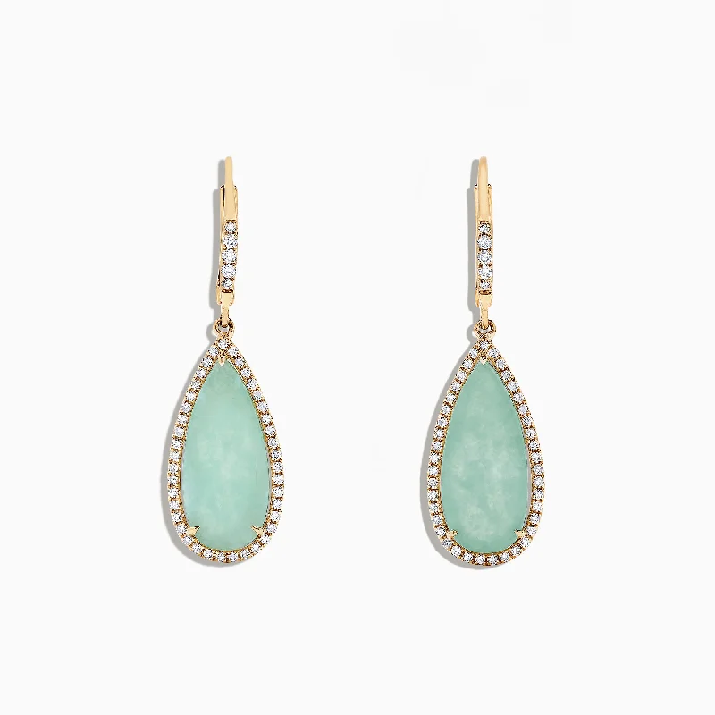 Ladies Acrylic Earrings -14K Yellow Gold Jade and Diamond Earrings, 8.09 TCW