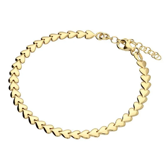 Ladies Bracelets Minimalist Design-18ct Gold Vermeil Row of Hearts Bracelet