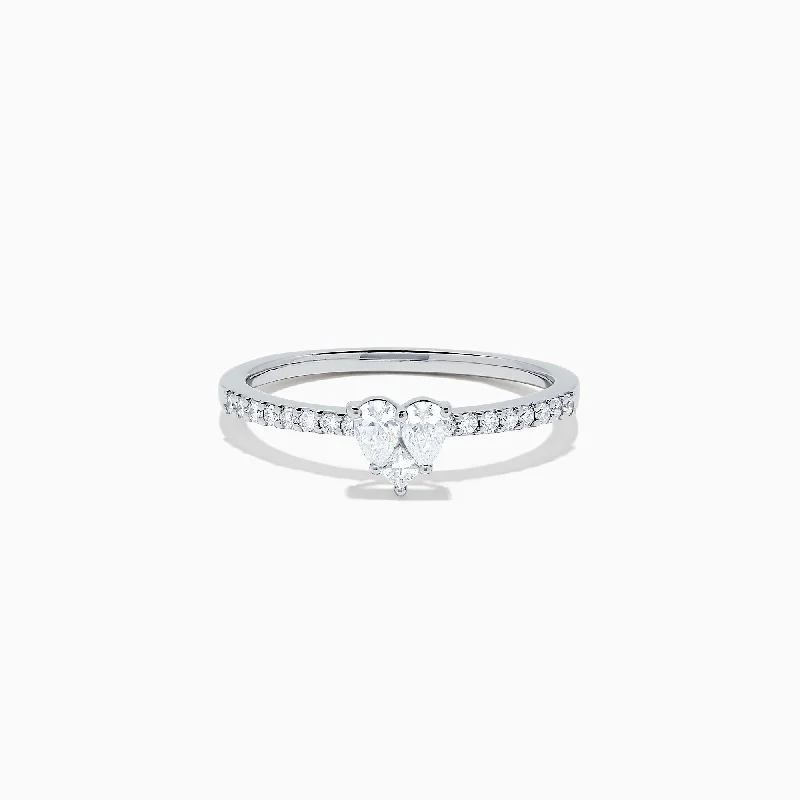 solitaire women's rings -Pave Classica 14K White Gold Diamond Mini Heart Ring, 0.35 TCW