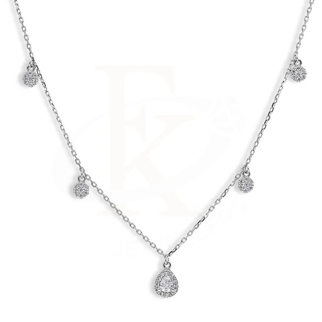 Ladies Playful Necklaces -matching couple necklaces -Sterling Silver 925 Flowers and Pear Shaped Necklace - FKJNKLSL2891