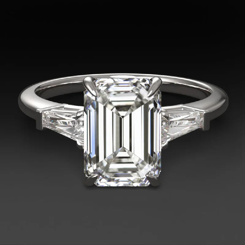 Matte Engagement Rings -2ct LAB CREATED DIAMOND ENGAGEMENT RING 3 STONE EMERALD KITE CUT 14k WHITE GOLD