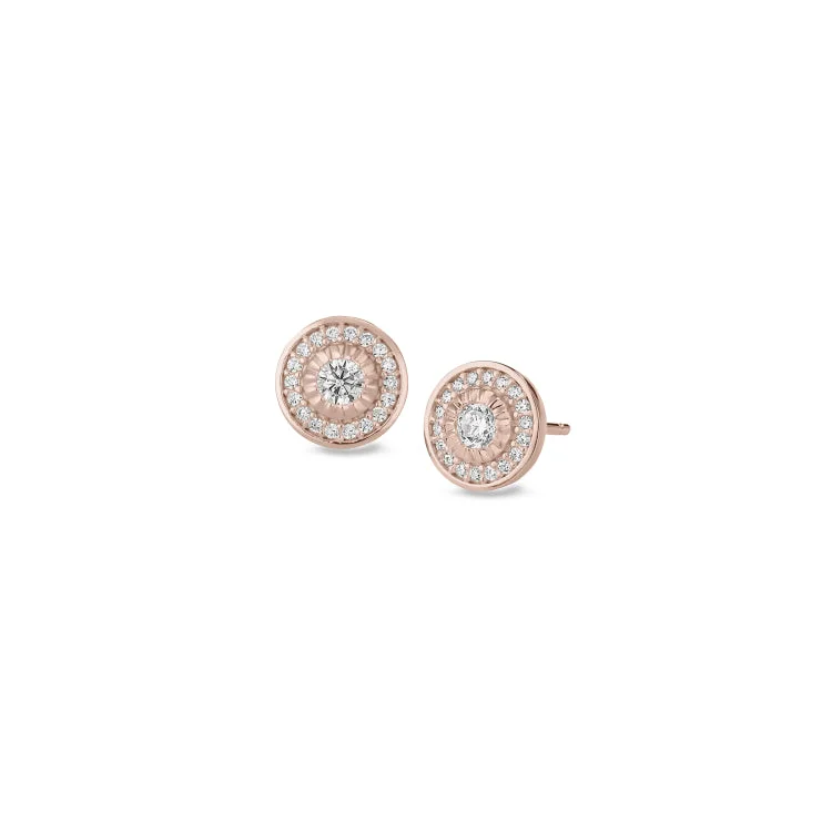 Ladies Rose Gold Earrings -Rose Gold Finish Sterling Silver Micropave Halo Earrings with Simulated Diamonds