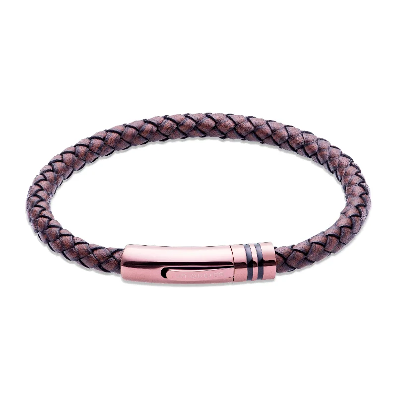 Ladies Bracelets Gothic Style-Unique & Co Dark Brown Leather Bracelet with Brown IP Clasp