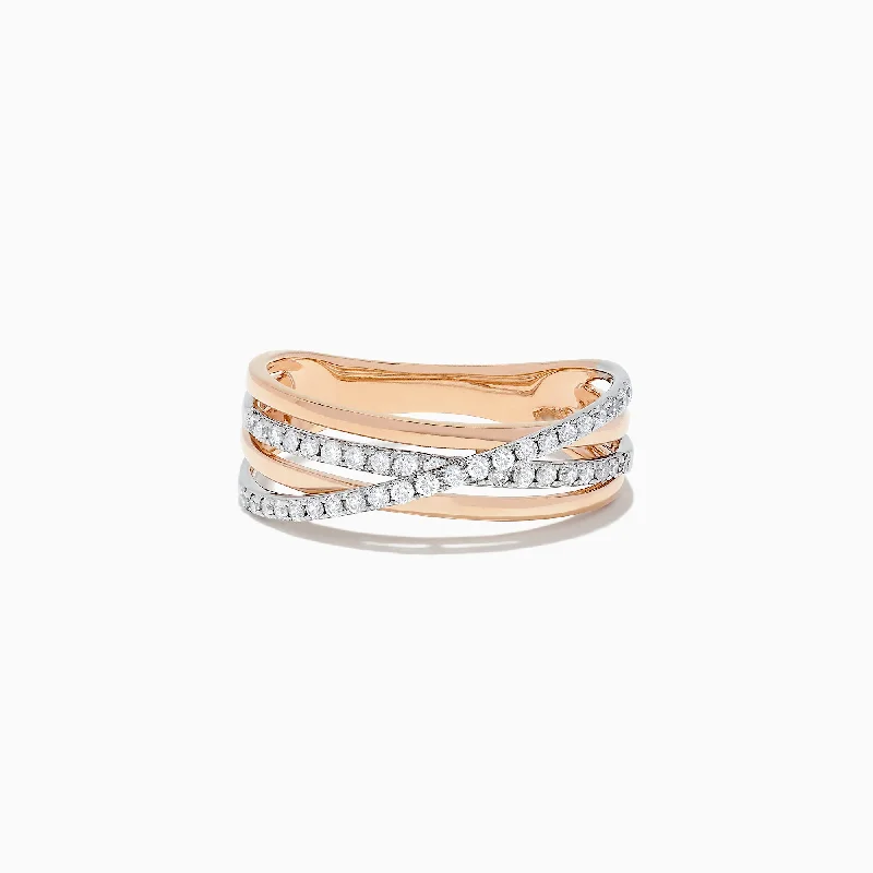 wedding bands for women -Duo 14K Rose and White Gold Diamond Crossover Ring, 0.29 TCW