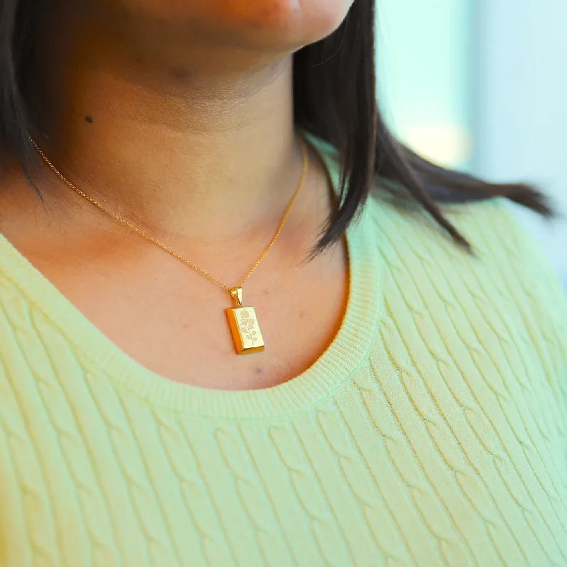 Ladies Resin Necklaces -eco-friendly necklaces -Gold Necklace (Chain With Rose Bar Shaped Pendant) 21KT - FKJNKL21KM10022