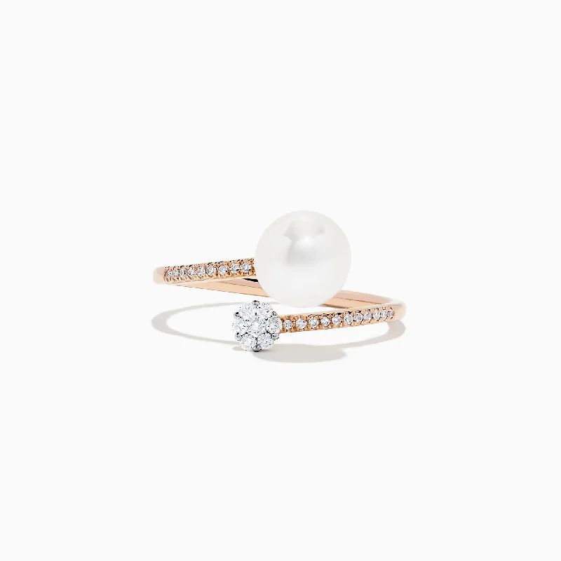 moissanite women's rings -14K Rose Gold Pearl and Diamond Wrap Ring, 0.13 TCW