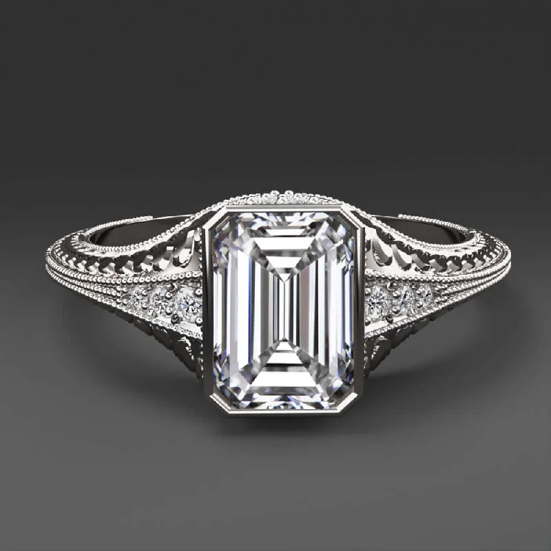 Elegant Engagement Rings -1.5ct LAB CREATED DIAMOND ENGAGEMENT RING CERTIFIED E VS1 VINTAGE EMERALD CUT