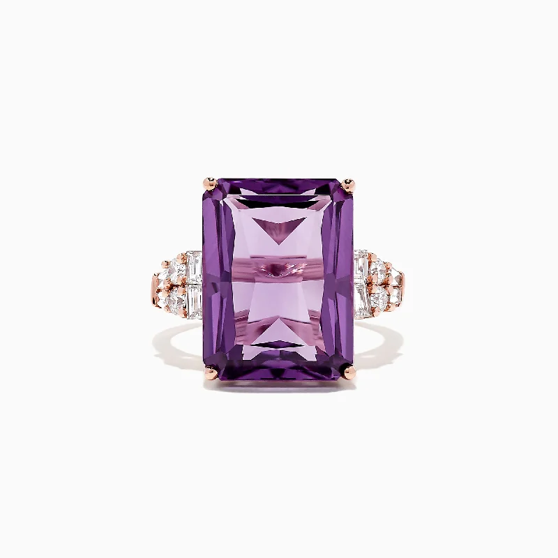 oversized women's rings -14K Rose Gold Amethyst and Diamond Cocktail Ring, 11.94 TCW