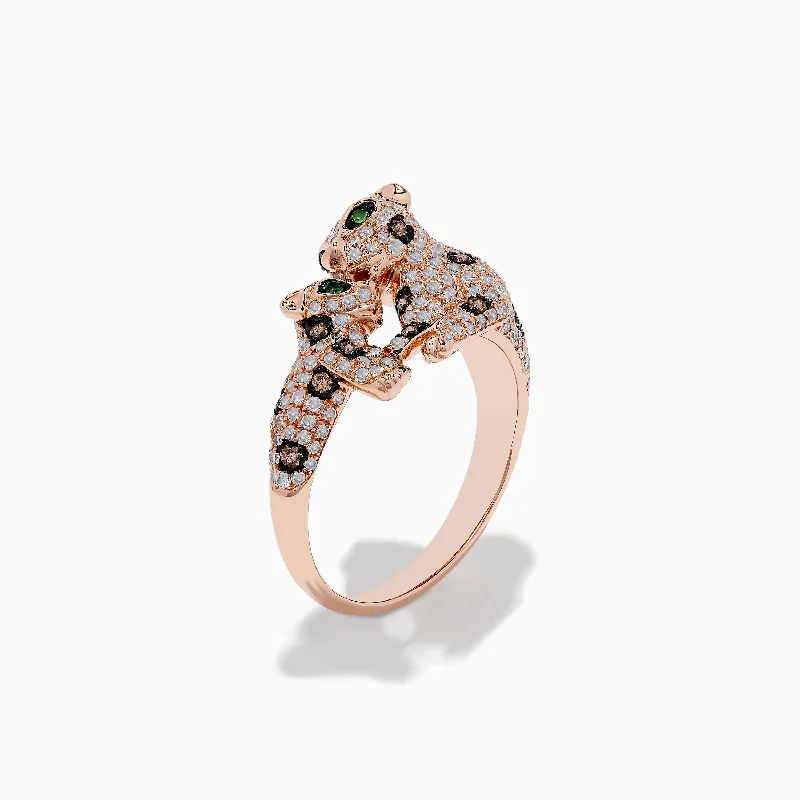 silver women's rings -Signature 14K Rose Gold Diamond Double Panther Ring