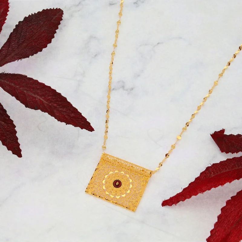 Ladies Adjustable Necklaces -heart-shaped necklaces for women -Gold Necklace (Chain With Intricate Rectangle Shaped Pendant) 21KT - FKJNKL21KM9880