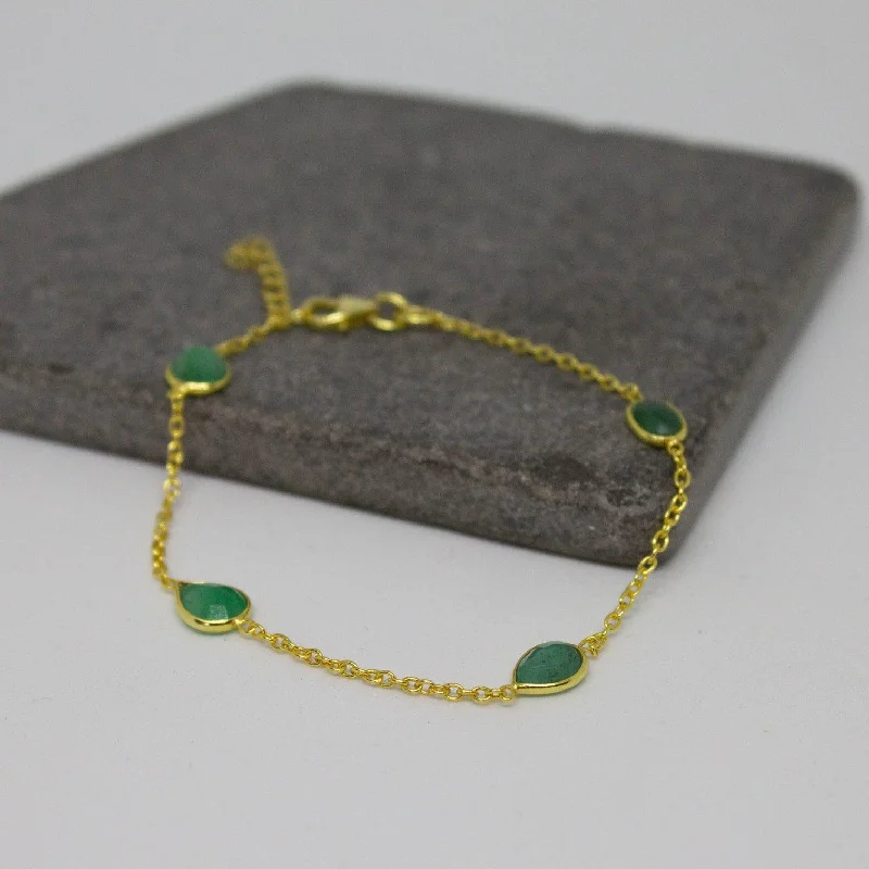 Ladies Bracelets for Explorers-Emerald and 18ct Gold Vermeil Chain Bracelet