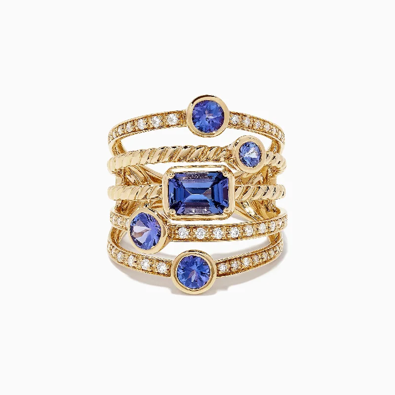 knuckle women's rings -Nahla Siri 14K Yellow Gold Tanzanite and Diamond Ring, 2.26 TCW