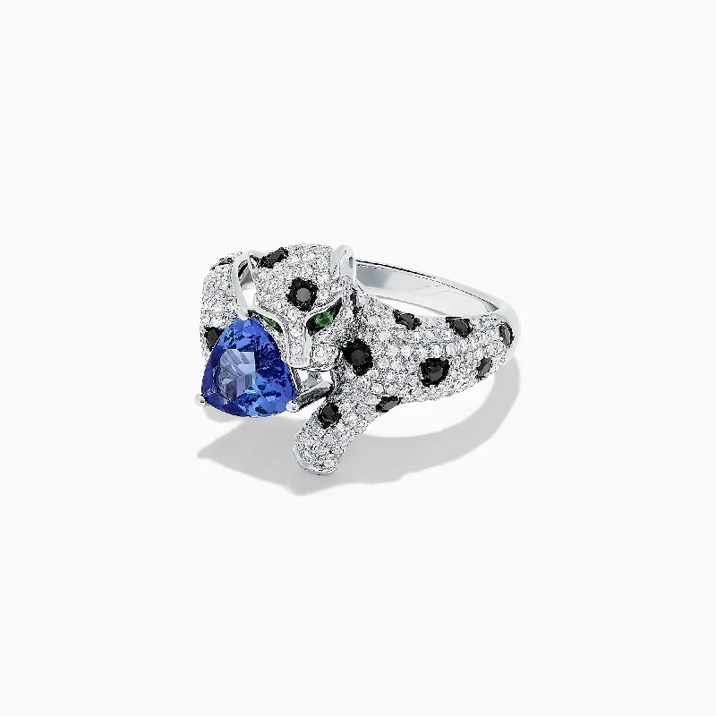 marquise-cut women's rings -Signature 14K White Gold Tanzanite and Diamond Panther Ring, 2.07 TCW