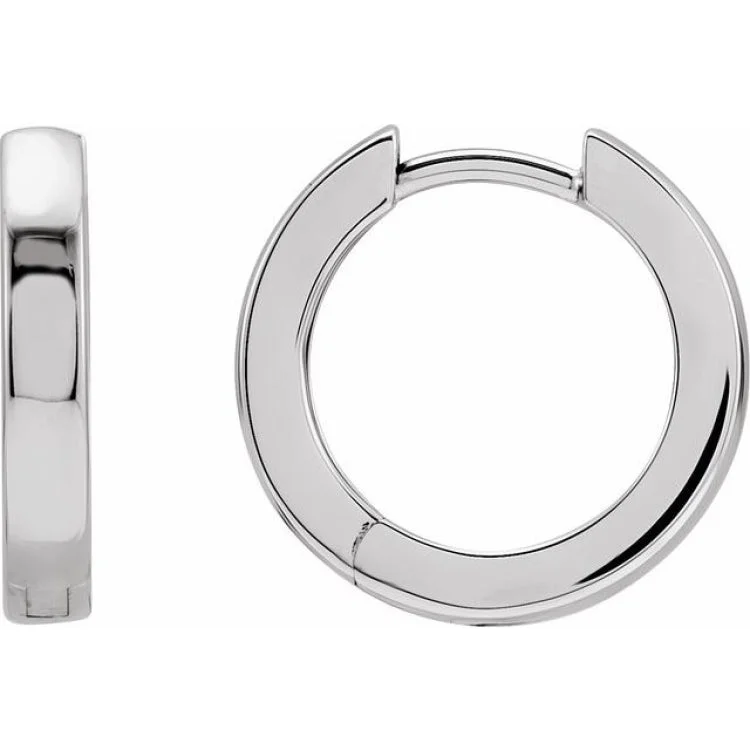 Ladies Sterling Silver Earrings -18K White 16 mm Hinged Hoop Earring