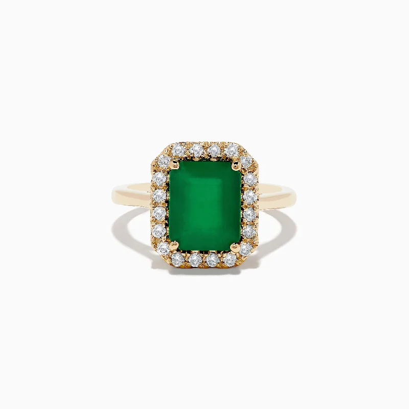 celestial women's rings -Brasilica 14K Yellow Gold Emerald and Diamond Ring