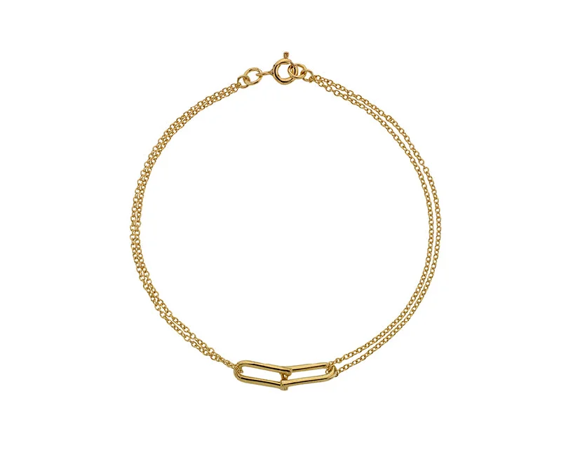 Ladies Bracelets Luxury Brand-9ct Yellow Gold Double Strand U-Link Bracelet