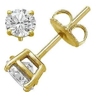 Ladies Office Earrings -LADIES SOLITAIRE STUD EARRING 1/2 CT ROUND DIAMOND 14K YELLOW GOLD (EXCELLENT QUALITY)