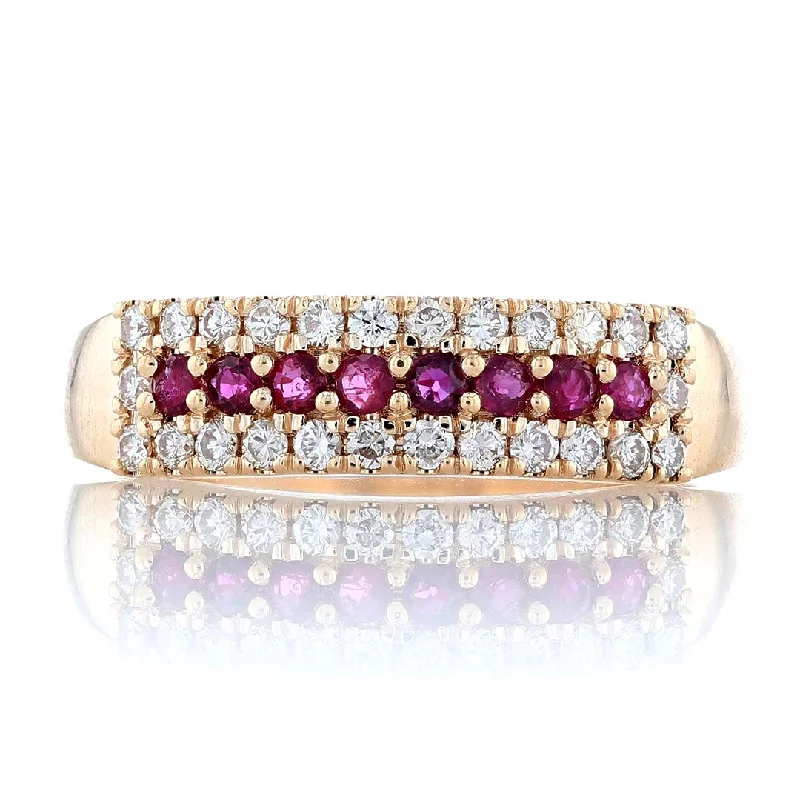 spiritual women's rings -Ruby & Diamond 3 Row Ring