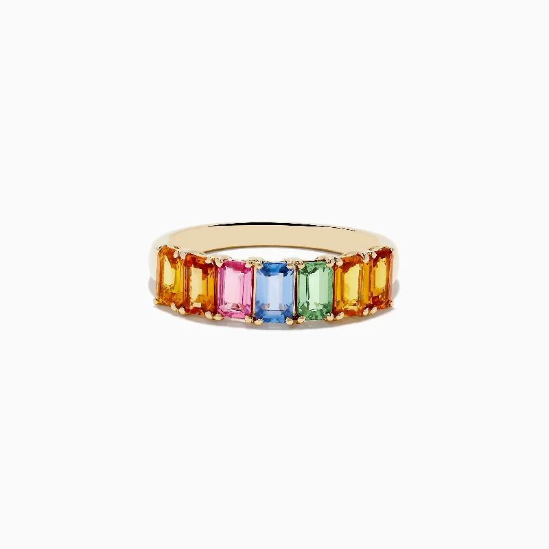 bold women's rings -Watercolors 14K Yellow Gold Multi Sapphire Ring