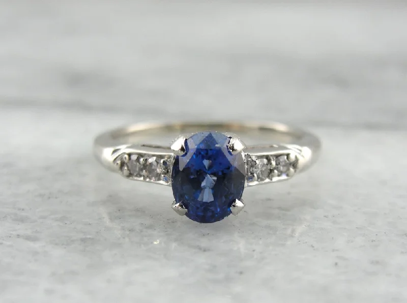 Subtle Engagement Rings -Fine Sapphire Engagement Ring with Diamond Accents