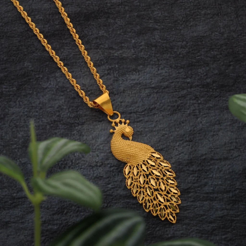 Ladies Oval Necklaces -petite chain necklaces -Gold Necklace (Chain with Peacock Style Pendant) 21KT - FKJNKL21KM8515