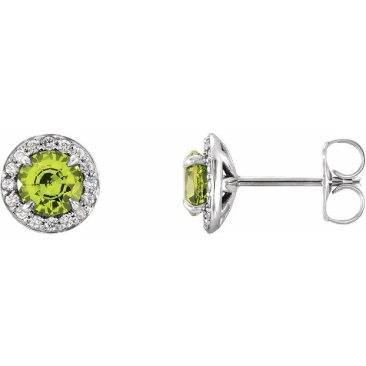 Ladies Unique Earrings -14K White 4 mm Natural Peridot & 1/10 CTW Natural Diamond Earrings