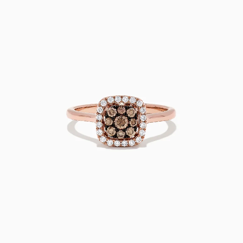 Celtic women's rings -14K Rose Gold Brown and White Diamond Ring, 0.45 TCW