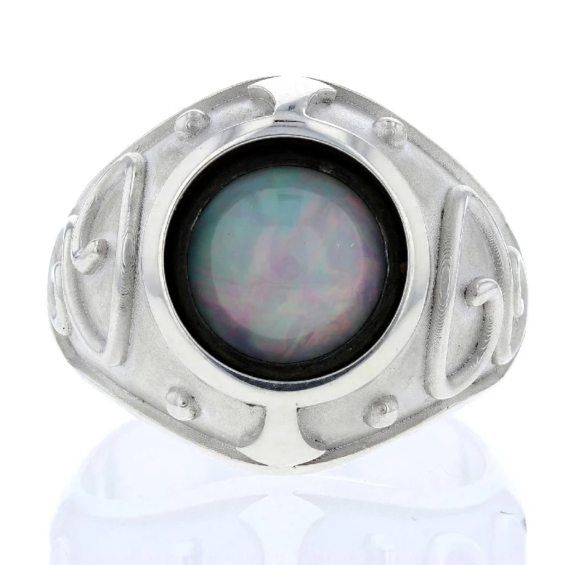 marquise-cut women's rings -Opal Swirl Signet Ring