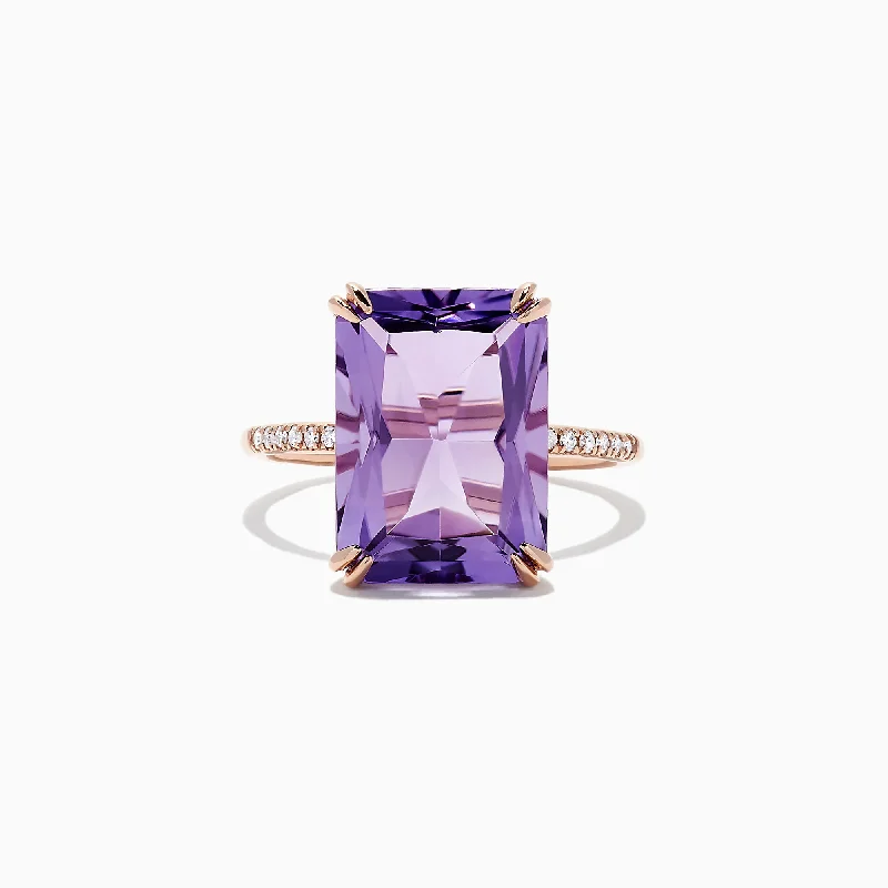 open-ended women's rings -14K Rose Gold Amethyst and Diamond Ring, 7.26 TCW