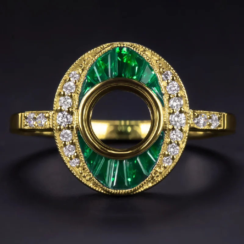 Heart Engagement Rings -EMERALD DIAMOND RING SETTING 1CT ROUND VINTAGE ENGAGEMENT ART DECO YELLOW GOLD