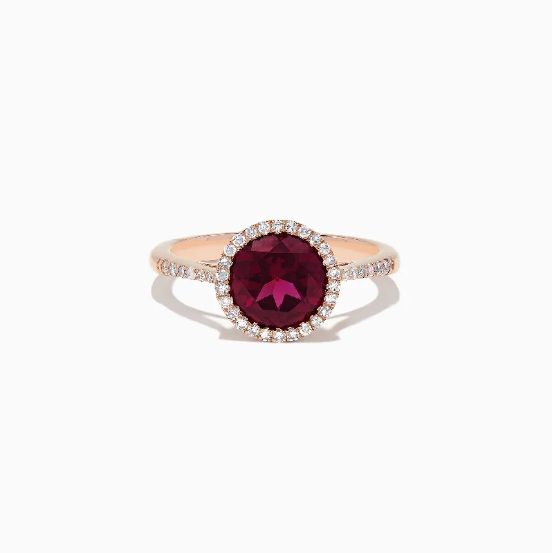 round-cut women's rings -Bordeaux 14K Rose Gold Rhodolite Garnet and Diamond Ring, 2.20 TCW