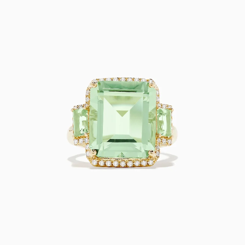 silver-plated women's rings -14K Yellow Gold Green Amethyst and Diamond Ring