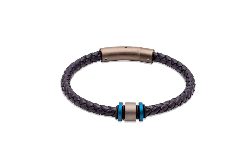 Ladies Bracelets Teardrop Shape-Unique & Co Navy Leather Bracelet with a Gunmetal Charm