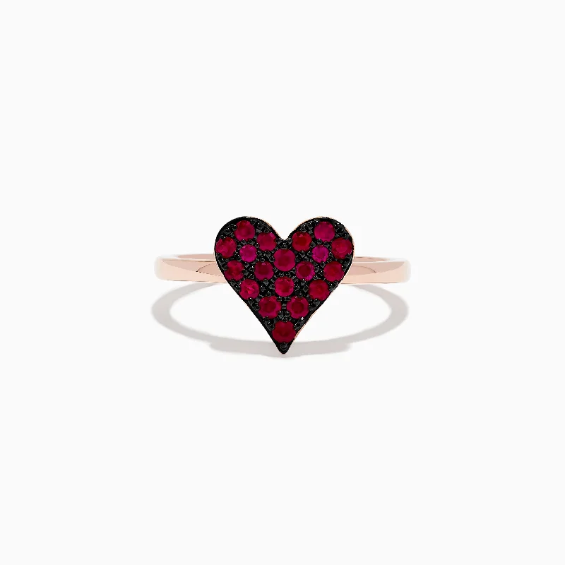 adjustable open women's rings -Casino 14K Rose Gold Ruby Heart Ring