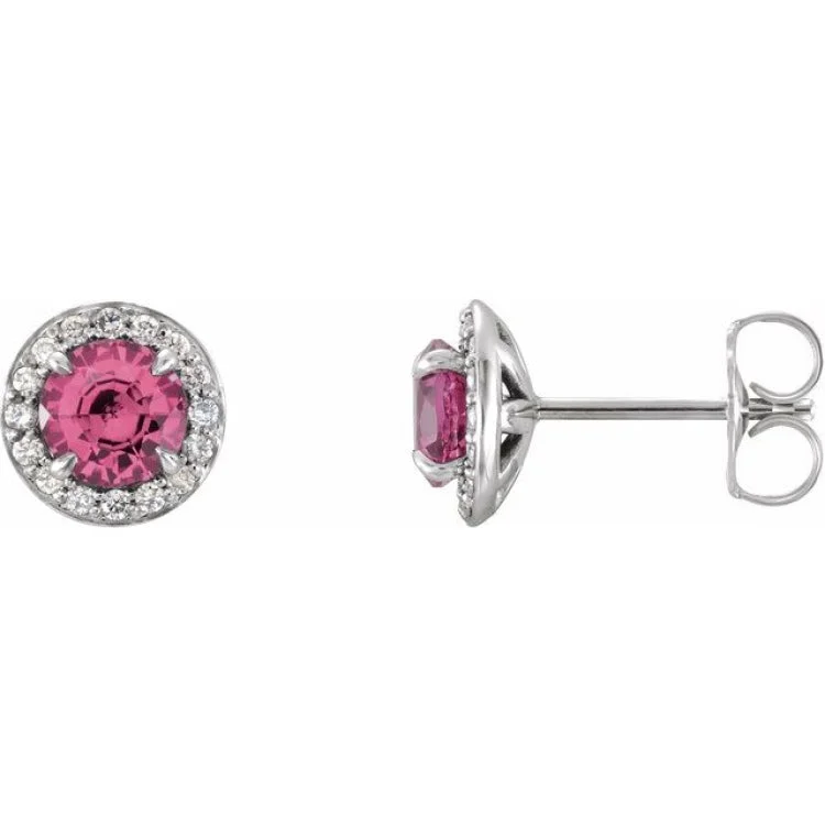 Ladies Victorian Earrings -14K White 4 mm Natural Pink Tourmaline & 1/10 CTW Natural Diamond Earrings