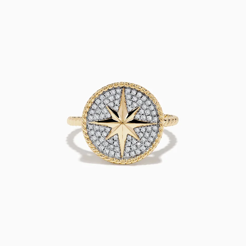 three-stone women's rings -Novelty 14 Karat Yellow Gold Diamond Compass Ring