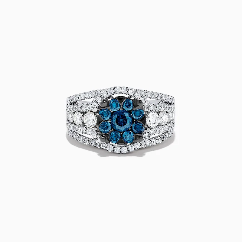 silver-plated women's rings -Bella Bleu 14K White Gold Blue and White Diamond Ring, 2.16 TCW