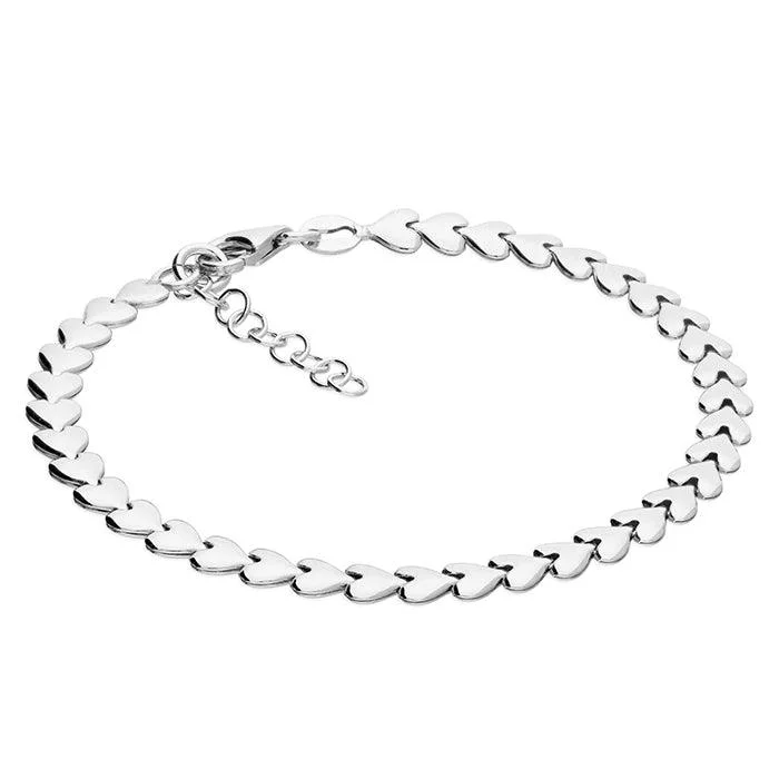 Ladies Bracelets for Teachers-Sterling Silver Row of Hearts Bracelet