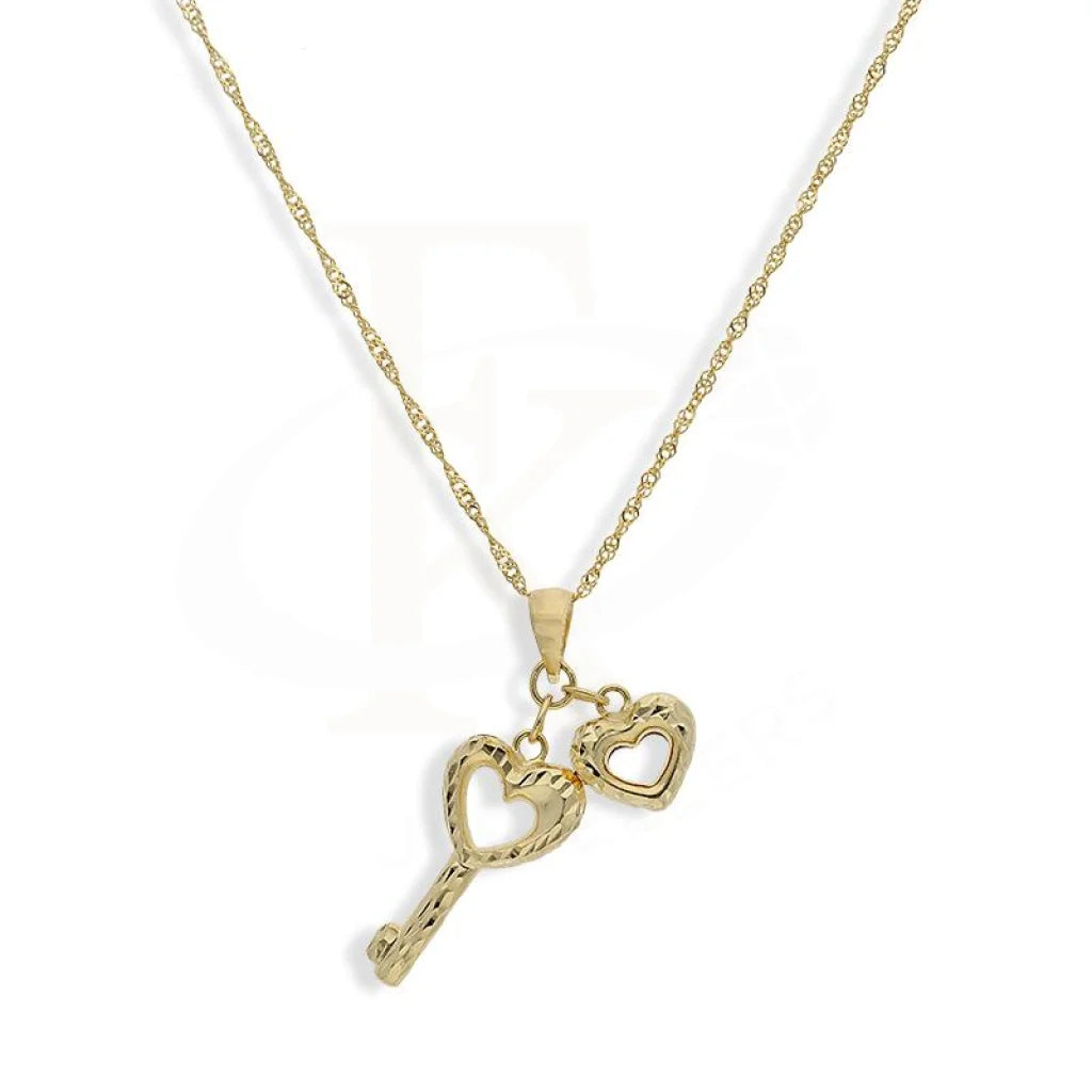 Ladies Couple Necklaces -gemstone necklaces for women -Gold Necklace (Chain with Heart and Key Shaped Pendant) 18KT - FKJNKL18K2247