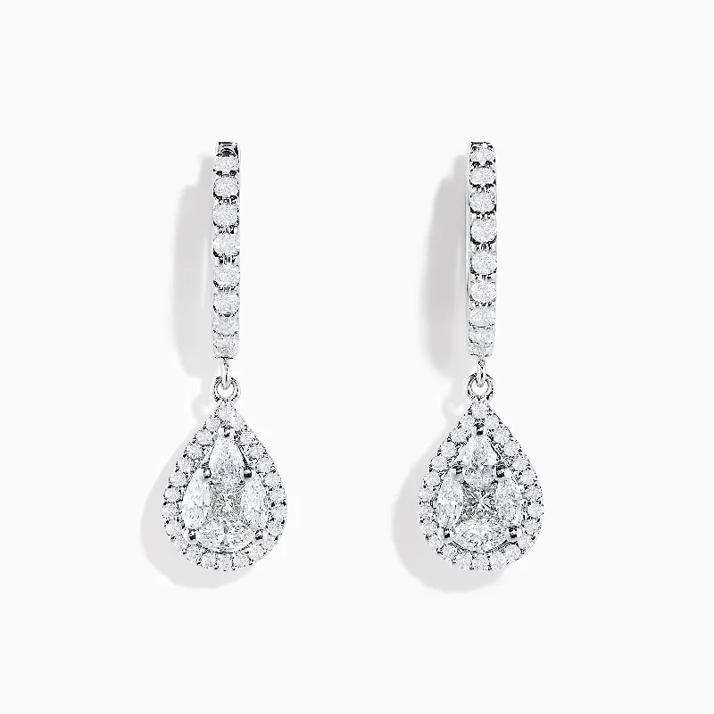 Ladies Punk Earrings -Bouquet 14K White Gold Diamond Teardrop Drop Earrings