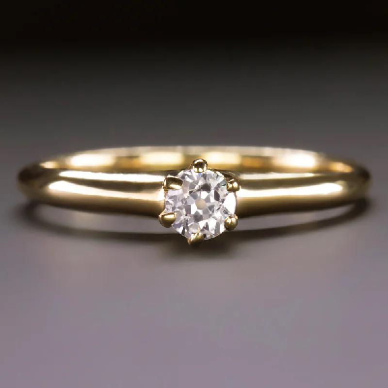 Energy Engagement Rings -ANTIQUE DIAMOND ENGAGEMENT RING OLD MINE CUT SOLITAIRE VICTORIAN 14k YELLOW GOLD