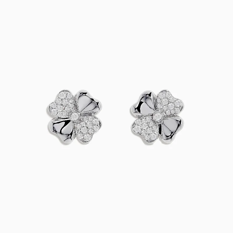 Ladies Abstract Earrings -14K White Gold Diamond Flower Earrings