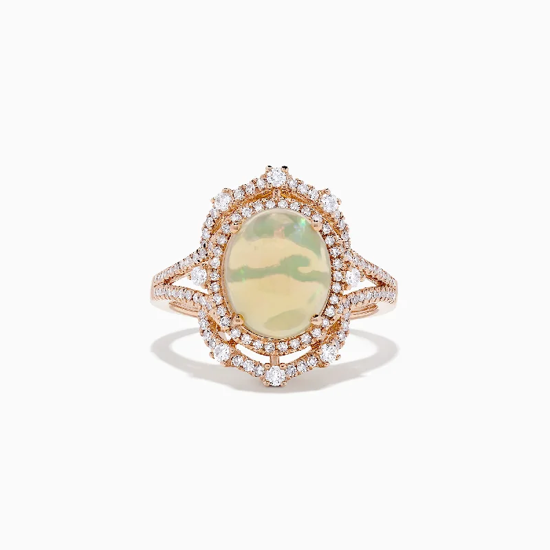 ethical women's rings -Aurora 14K Rose Gold Opal and Diamond Cocktail Ring, 4.06 TCW