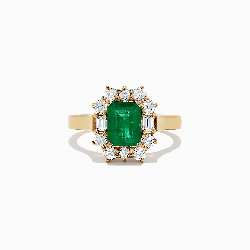 heart-shaped women's rings -Brasilica 14K Yellow Gold Emerald and Diamond Ring, 2.09 TCW