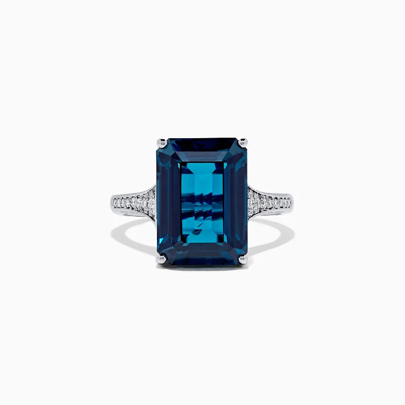 cocktail women's rings -Ocean Bleu 14K White Gold London Blue Topaz and Diamond Ring, 8.98 TCW