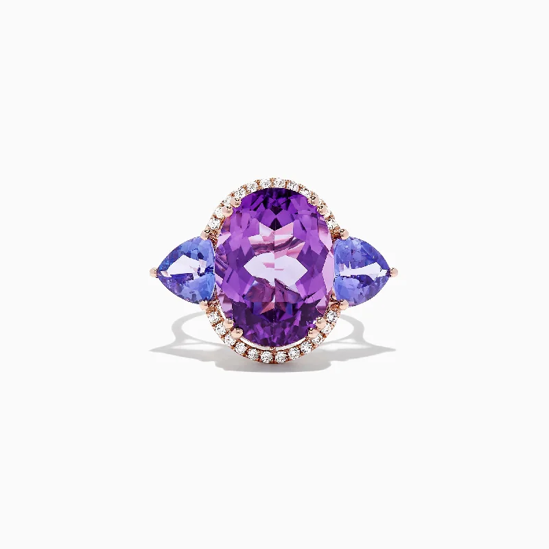 floral women's rings -14K Rose Gold Amethyst, Tanzanite and Diamond Ring, 10.28 TCW