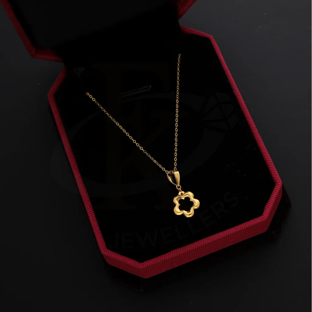 Ladies Cross Necklaces -name necklaces for women -Gold Necklace (Chain With Hollow Flower Shaped Pendant) 21KT - FKJNKL21KM8676