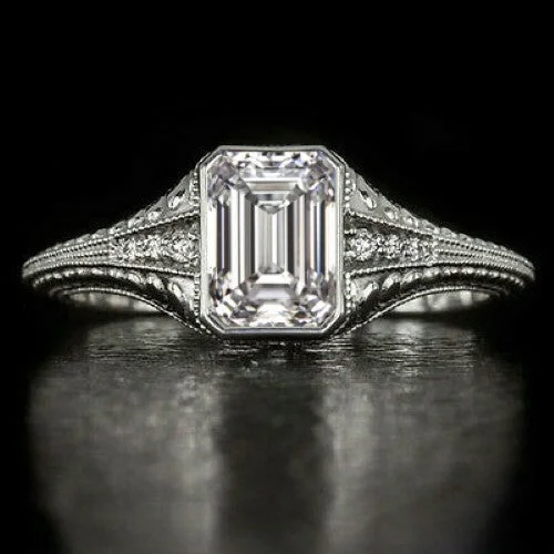 Green Diamond Engagement Rings -1.5 CARAT GIA CERTIFIED I VS1 DIAMOND ENGAGEMENT RING EMERALD CUT VINTAGE STYLE