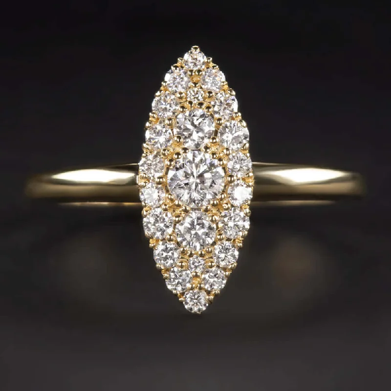 Couple Engagement Rings -DIAMOND NAVETTE RING 1/2 CARAT VINTAGE STYLE COCKTAIL ENGAGEMENT MARQUISE GOLD