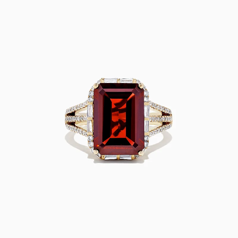 twist design women's rings -Bordeaux 14K Yellow Gold Garnet and Diamond Cocktail Ring, 8.37 TCW